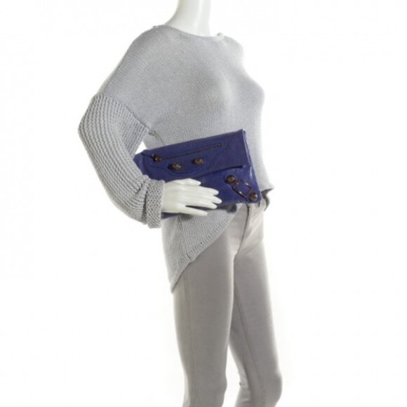 BALENCIAGA Agneau Giant 21 Rose Gold Hardware Envelope Clutch Bleu Lavande - Picture 2 of 14